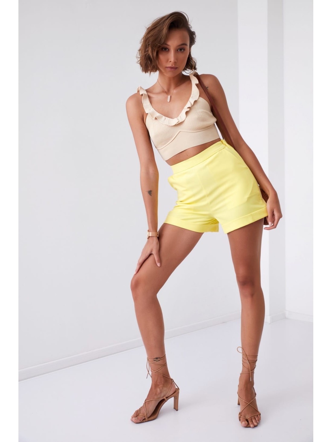 Smooth high-waist shorts yellow 50400 - Online store - Boutique